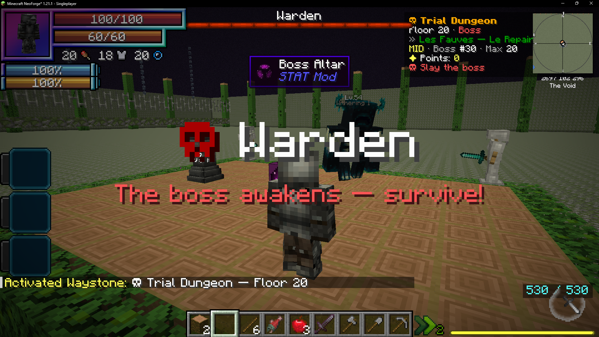 Combat de boss contre un Warden dans le Trial Dungeon
